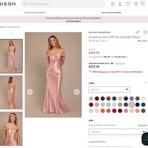 David's Bridal Pink Satin Off-the-Shoulder Dress
